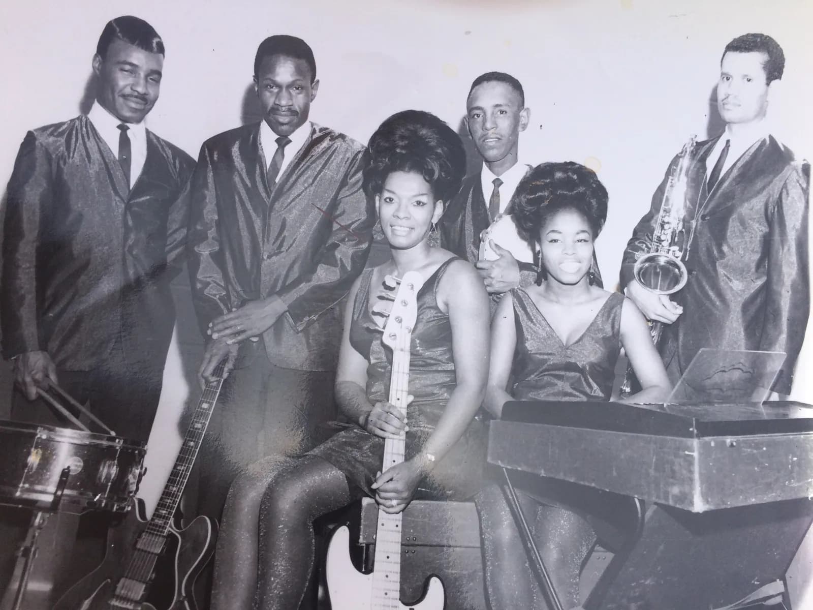 A vintage photograph of an African American band of Plainville musicians